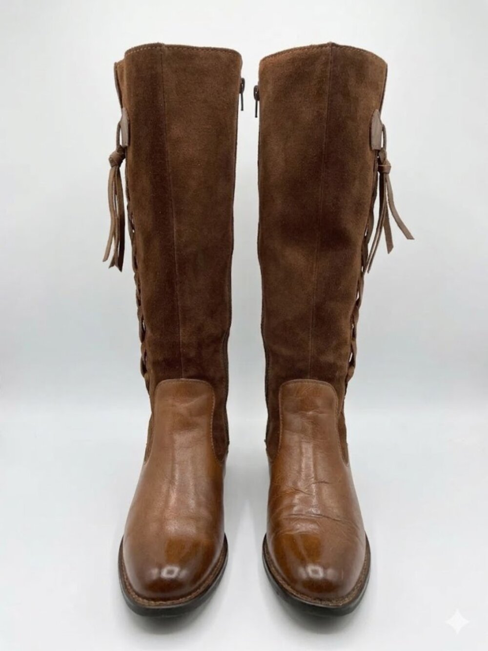 Born Tall Brown Leather Riding Boots Women’s 7M Knee High Boho Equestrian Boots - Picture 2 of 12